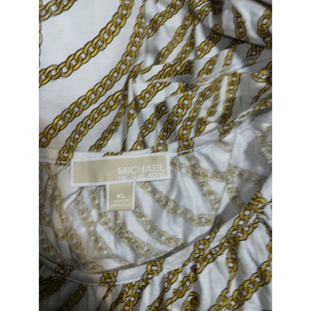 Michael Kors Womens Size XL White Gold Chain Link Logo Ruffle Sleeve Blouse Top - Picture 6 of 6